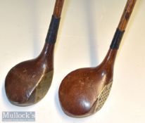 2x Silver Dint beech wood socket head golf woods – both stamped The Dint Silver to the crown
