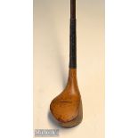 Good Hutchison golden beech wood bulger scare neck brassie c1895 - with wrap over brass sole plate