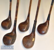 Selection of various size golf club woods (5) W T Donaldson Glasgow large head brassie^ J A Steer