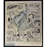Roy Ullyett – Original signed golfing sketch titled “Arnold Palmer” leading up to the 1965 Open Golf