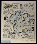 Roy Ullyett – Original signed golfing sketch titled “Arnold Palmer” leading up to the 1965 Open Golf