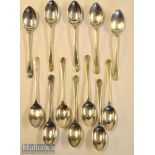 12 Walker & Hall Hallmarked Silver Golf Teaspoons: having crossed club design handles^ each