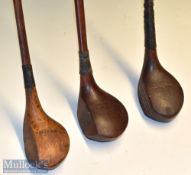 Collection of socket and scare head left handed golf woods (3) – R Simpson socket head spoon with