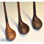 Collection of socket and scare head left handed golf woods (3) – R Simpson socket head spoon with