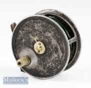 S Allcock & Co ‘The Ousel’ 4” fly reel in black^ heavily worn^ 2 screw latch^ wide drum^ white