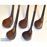 Collection of late scare neck golf woods (5) R G Wilson brassie with fibre insert and 3x rear lead