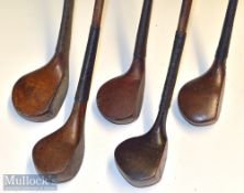 Collection of late scare neck golf woods (5) R G Wilson brassie with fibre insert and 3x rear lead