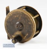 Hardy Bros Alnwick all brass 3 1/8” wide drum plate wind reel with smooth foot six pillars^ sticking
