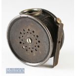 Good Hardy Bros Alnwick 4” Dup Mk II wide drum alloy salmon fly reel with ribbed brass foot^
