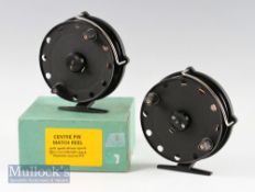 2x Fine and unused Gee Bee Co Made In England Black Centre Pin Match reels – 4.75” dia^ matt black