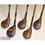 Selection of various size golf club woods (5) – 4x large headed drivers and spoon – maker’s incl