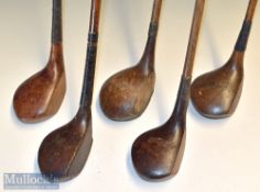 Selection of various size golf club woods (5) – 3x drivers and 2x brassies – makers incl J McDonald^