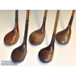 Selection of various size golf club woods (5) – 3x drivers and 2x brassies – makers incl J McDonald^