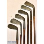 Selection of matching R. Forgan & Sons St Andrews golf irons (6) – cleek^ mid iron^ 2x mashies^