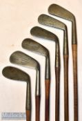 Selection of matching R. Forgan & Sons St Andrews golf irons (6) – cleek^ mid iron^ 2x mashies^