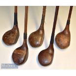 Selection of various size golf club woods (5) – George Law large head spoon^ H Walker large headed