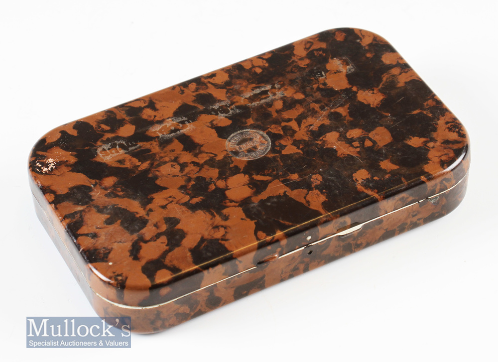 Hardy Bros Neroda mottled brown dry fly case having internal compartments with sliding tops^