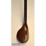 Fine and exotic R Forgan POWF dark stained persimmon scare neck late bulger brassie c1895 – fitted