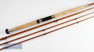 J J S Walker Bampton & Co Makers Alnwick salmon fly rod – 13ft 3pc split cane with spare tip – clear