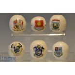 6 Crested Ware Bramble Golf Balls: with crests Weston Super Mare^ Warrenpoint^ Brighton^ Hunstanton^