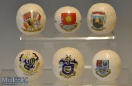 6 Crested Ware Bramble Golf Balls: with crests Weston Super Mare^ Warrenpoint^ Brighton^ Hunstanton^