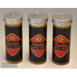 3x Early Dunlop Sixty Five Golf Ball tubular alloy tins – to hold three golf balls with Dunlop