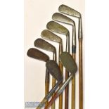 Assortment of golf irons (8) – large headed Nicholson Pittenween niblick^ jigger with slight