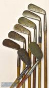 Assortment of golf irons (8) – large headed Nicholson Pittenween niblick^ jigger with slight