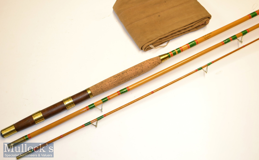 Fine W B Clark^ Redditch Worcs whole cane/ greenheart combination rod – 10ft 6in 3pc with white