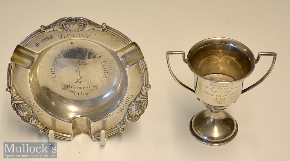 Hallmarked Silver Cheshire Union of Golf Clubs Ashtray: engraved Runner up 1968^ hallmarked