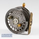 Hardy Silex No 2^ alloy 4” casting reel with factory quarter rim removed^ twin handles one replaced^