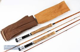 2x handmade split cane trout fly rods c.1960’s – 9ft 2pc with red agate lined butt and tip guides