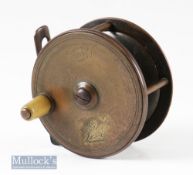 Hardy Bros Alnwick 3” all brass plate wind reel with two maker’s logos^ waisted perforated foot^