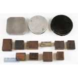 Selection of Cast Carriers/Tins to include a square Allcocks tin with circular centre^ another