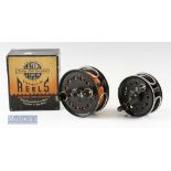 2x JW Young & Sons 4” wide drum and 3 1/2” ‘Landex’ fly reels to include a 4” wide drum^ in black