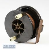 Allcocks Sea Aerial 4” black Bakelite reel 6 spoke drum with twin ivorine handles^ back plate on off