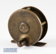 PD Malloch 2 ½” brass plate wind fly reel with maker’s early shield logo to face plate^ five