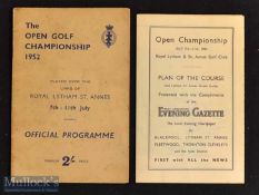 1952 Official Open Golf Championship programme and plan (2) – from 7th -11th July played at Royal