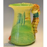 Burleigh ware golfer handle water jug c1950: hand painted in traditional colours plus fours