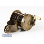 Haywood Birmingham 1 7/8” dia’ multiplying wide spool winch reel 2” wide^ stamped Haywood Birm. &