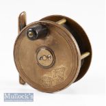 Good Hardy Bros Alnwick Birmingham 2 ¾” brass trout fly reel with makers Rod in Hand and bordered