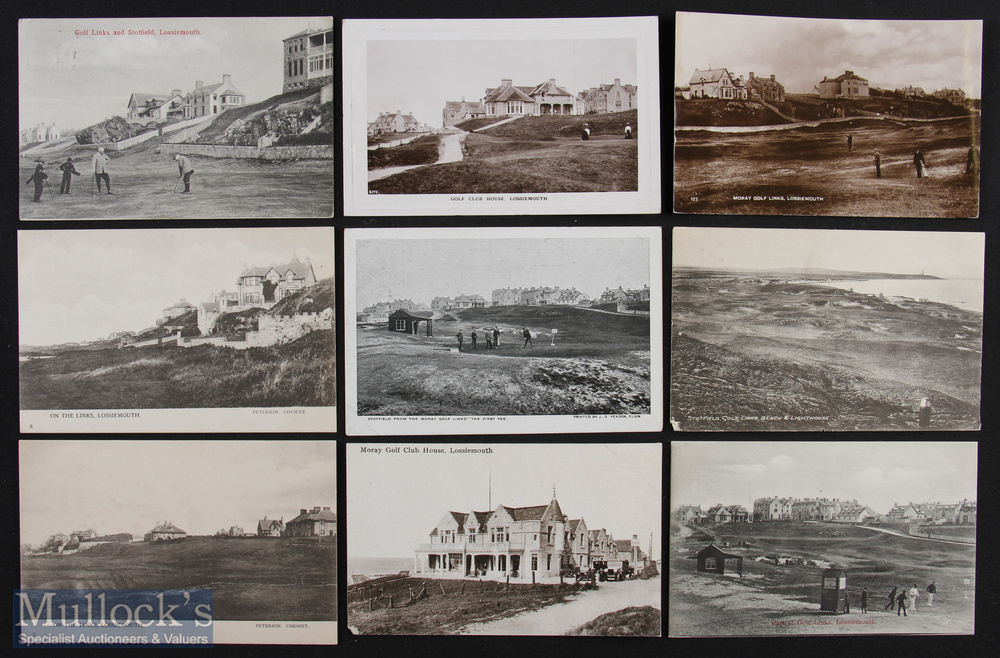 Selection of early Moray Golf Club Lossiemouth golfing scene postcards from early 1900s and