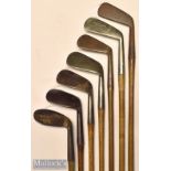 7x assorted irons – Spalding Anvil round backed concave faced niblick^ Gibson mid iron^ Winton