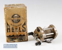 J W Young & Sons ‘Gildex’ level wind multiplier reel with hinged foot^ with line^ appears to run