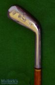 Fine George Nicoll signature polished stainless steel Sunday golf walking stick – c/w Nicoll Hand of