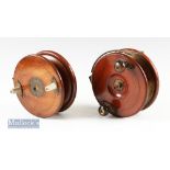 2x Wood and Brass Star Back 5” Nottingham reels includes one with on/off check and bickerdyke line