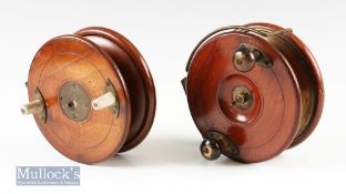 2x Wood and Brass Star Back 5” Nottingham reels includes one with on/off check and bickerdyke line