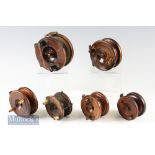 Selection of wooden Nottingham reels with various brass star back and strap back examples^ all