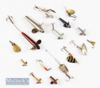 Selection of lures to include a Hardy Devon stamped with maker’s the fins^ spiral lure and other