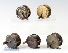 Assorted Selection of Brass fishing reels to include a 2 ½” S. Allcock brass reel a L’Elite Made